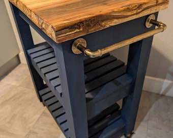 Kitchen Island, butchers block, Handcrafted Spalted Beech, Rustic Farmhouse Cart, in your colour choice.