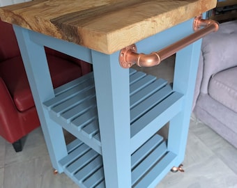 Kitchen Island, butchers block, Handcrafted Spalted Beech, Rustic Farmhouse Cart, in your colour choice.