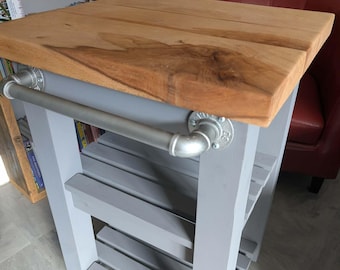 Kitchen Island, butchers block, Handcrafted Spalted Beech, Rustic Farmhouse Cart, custom colour.