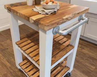 Kitchen Island, butchers block, Handcrafted Spalted Beech, Rustic Farmhouse Cart, in your custom colour.