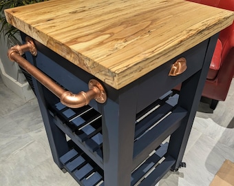 Kitchen Island, butchers block, Handmade Rustic Farmhouse Cart with drawer, custom colour options