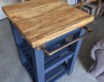 Kitchen Island, butchers block, Handcrafted Rustic Farmhouse Cart, in your colour choice.