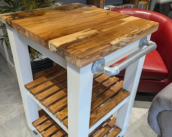 Kitchen Island, butchers block, Handcrafted Spalted Beech, Rustic Farmhouse Cart, in your custom colour.