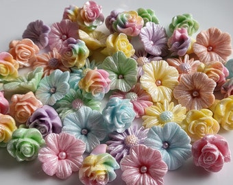 42 x Edible Fondant Flowers  - In the Unicorn Collection  Cupcake Toppers or Cake Toppers
