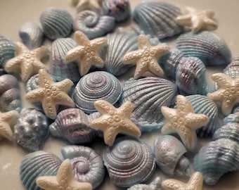 Edible Shells and Starfish - Sugarpaste Cake / Cupcake Decorations 36 items per set - Under the sea cupcake toppers
