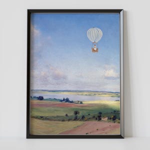 A la deriva en silencio – Vista del paisaje de Alexei Savrasov, mediados del siglo XIX – GLOBO AEROSTÁTICO volando sobre una tierra hermosa – Póster fotográfico