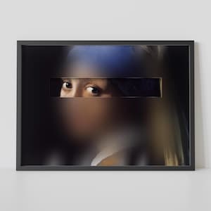 Una nueva mirada: LA CHICA DE LA PERLA de Johannes VERMEER - Un toque moderno, un diseño que enfoca la mirada de una niña, Edad de Oro holandesa - Póster fotográfico