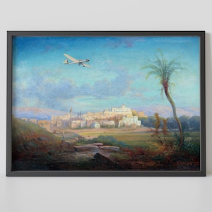 Vuelo sobre Nazaret – Vista de Nazaret por Carl Friedrich Heinrich Werner – AVIÓN vintage sobre el desierto, arte mural – Póster en papel fotográfico