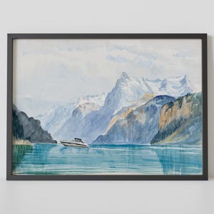 Bahía de la Velocidad – John Ruskin, remezcla de acuarela de la década de 1840 – Póster de paisaje de los Alpes suizos – Arte mural de viaje en lancha rápida – Póster fotográfico en papel