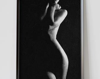 Monochrome weibliche Figur Kunstdruck - Abstraktes Ölgemälde Stil Poster