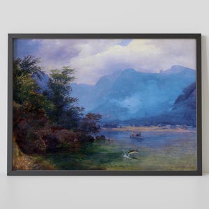 Salto de alegría – Escena del lago de Thomas Doughty, mediados del siglo XIX – Romántico salto de pez en un hermoso lago salvaje – Póster fotográfico