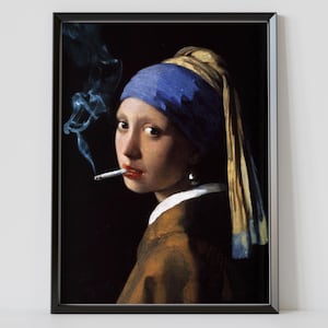 La joven con actitud - La joven de la perla (1665) de Johannes Vermeer - Hermosa obra de arte mural de una joven fumando - Póster fotográfico