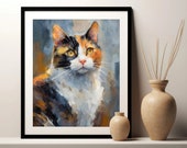 Calico Cat Art Print, Digital Print, Printable Wall Art Poster, Feline Painting, Home Decor Download Gift for Cats Lover