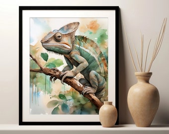 Chamäleon Art Print, Digitaldruck, druckbare Kunst Poster, Eidechse Malerei, Natur Wohnkultur Download Geschenk für Reptilienliebhaber
