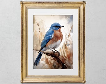 Eastern Bluebird Art Print, Digital Print, Printable Wall Art Poster, Bird Painting, Home Decor Download