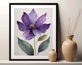 Impresión de arte floral violeta / Impresión digital / Póster de arte de pared imprimible / Pintura botánica / Decoración del hogar Descargar