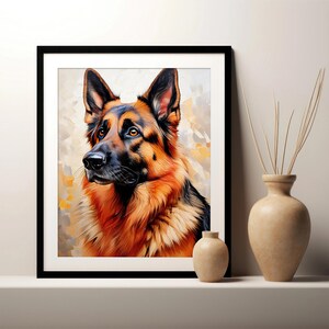 Duitse herder Art Print, digitale print, afdrukbare muurkunstposter, hondenschilderij, huisdier Home Decor download cadeau voor hondenliefhebber