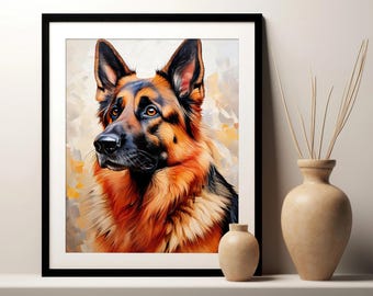 Stampa artistica del pastore tedesco, stampa digitale, poster da parete stampabile, dipinto canino, arredamento per la casa per animali domestici, regalo da scaricare per gli amanti dei cani