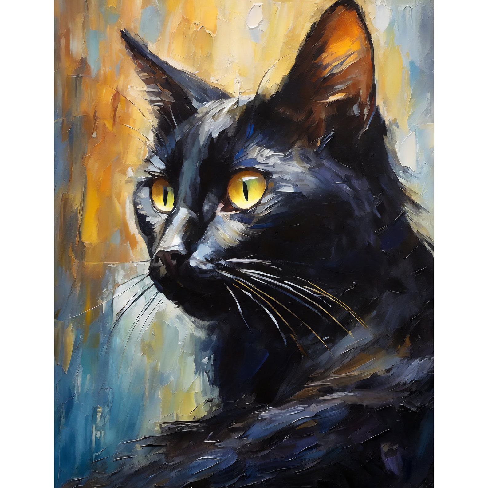 Black Cat Art Print, Digital Print, Printable Wall Art Poster, Feline
