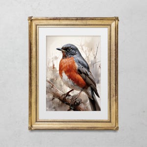 American Robin Art Print, Digital Print, Printable Wall Art Poster, Bird Painting, Home Decor Download