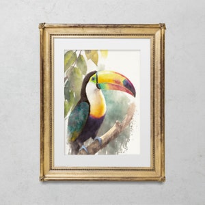 Toucan Art Print, Digital Print, Printable Wall Art Poster, Bird Painting, Home Decor Download Gift for Bird Lover