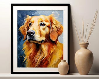 Golden Retriever Art Print, Digital Print, Printable Wall Art Poster, Dog Painting, Pet Home Decor Download Gift for Dog Lover