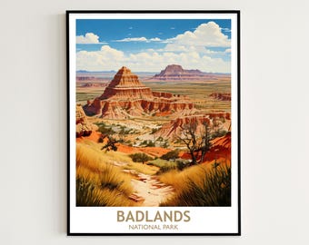 Badlands Printable Wall Art | Modern National Park Print | Instant Download Vector Painting | Vintage Travel Poster South Dakota Gift
