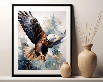 Bald Eagle Art Print, Digital Print, Printable Wall Art Poster, Bird Painting, Nature Home Decor Pobierz Prezent dla Miłośnika Ptaków