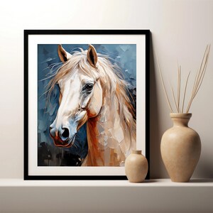 White Horse Art Print, Digital Print, Printable Wall Art Poster, Equine Painting, Nature Home Decor Download Gift for Horse Lover