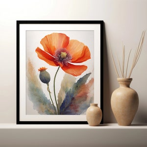 California Poppy Floral Art Print | Digital Print | Printable Wall Art Poster | Botanical Painting | Home Decor Download