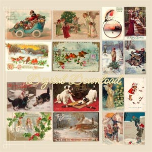 Digitale afdrukbare kerstkaarten, pak x 50 - pdf-bestand direct downloaden voor knutselen met papier Tijdelijke kerstmis en nieuwjaar