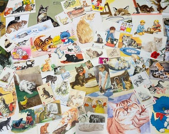 Vintage Ephemera Cats & Kittens Themed Mystery Pack x 50 Pieces Ephemera For Scrapbooking Junk Journal