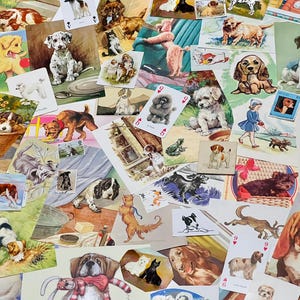 Lot mystère vintage éphémères chiens et chiots sur le thème de 50 pièces éphémères pour scrapbooking journal indésirable