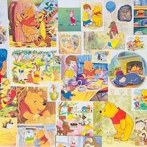 Kit d'éphémères vintage boîte mystère sur le thème de Winnie l'ourson x 100 pièces pour scrapbooking Junk Journal personnages Winnie l'ourson