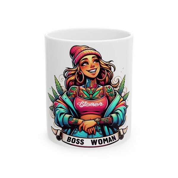 BOSS WOMAN Mug - Weed Coffee Mug (11oz) - Perfect Weed Gift for Weed Smokers, Stoners, Growers; Wake & Bake / 420 Mug, Weed / Marijuana Gift