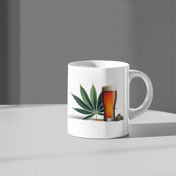 WEED AND BEER - Tasses à café sur le thème des mauvaises herbes pour les fumeurs de joints ou les buveurs, cadeau unique de cannabis, cadeau alcoolisé amusant