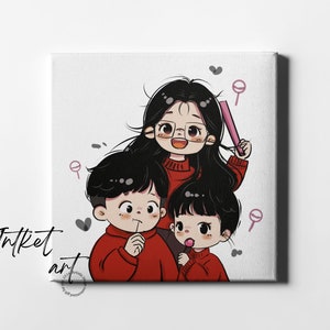 Custom Couple Portrait Cartoon, Cute Anime Caricature - Personalized Anniversary/Wedding Gift, Family Digital Art, Christmas Gift