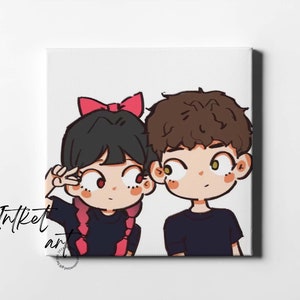 Retrato de pareja personalizado, caricatura de anime adorable, regalo de aniversario o boda personalizado, arte digital familiar, regalo de Navidad