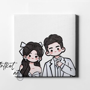 Caricature de portrait de couple personnalisé, caricature mignonne d'anime - cadeau personnalisé d'anniversaire/mariage, art numérique de famille, cadeau de Noël