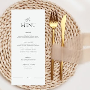 Modern Minimalist Wedding Menu Template | Editable Canva Design - Etsy