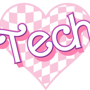 Tecnología en una fuente estilizada sobre un diseño de corazón a cuadros PNG