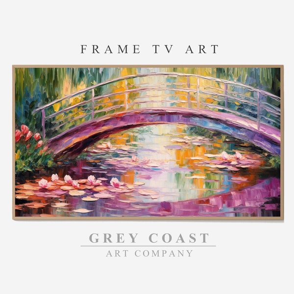 Samsung Frame TV Art | A Bridge Over A Purple Lily Pond | Expressionism, Monet | Instant Art Decor | Digital Artwork for The Frame TV