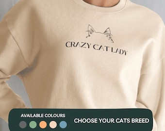 Crazy Cat Lady Pullover, individuelles Katzenrasse-Sweatshirt, Katzenmama, personalisiertes Geschenk, Katzendame-Shirt, Katzenohren, individueller Pullover, Katzenbesitzer, individuelles Geschenk