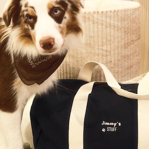 Personalisierte Doggy Tagespflege Reisetasche | Personalisiertes Hundemama Geschenk Bio-Baumwolle Reisetasche mit Hundenamen