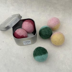 Sustainable felt cat toy balls - set of two catnip infused (optional) wool balls - stylish scandi style kitty toy