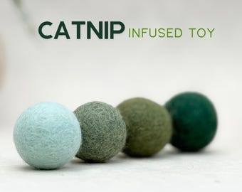 Bolas de juguete ecológicas de fieltro para gatos con infusión de hierba gatera: juego de lata reutilizable y juguete de hierba gatera natural rellenable
