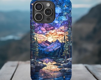 Stained Glass Mountain Phone Case | Celestial Landscape