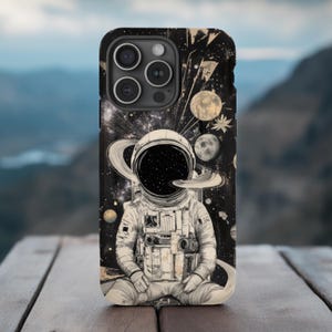Space Astronaut Phone Case|Celestial Black and White Style|iPhone, Galaxy, Pixel
