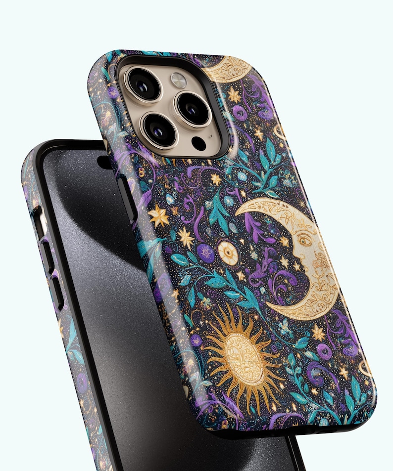 Celestial Phone Cases|Sun, Moon, Stars, Checkers, Whimsigoth|iPhone, Samsung Galaxy, Pixel image 6