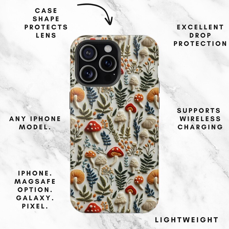 Mushroom Botanical Phone Case | Cottagecore Nature Design (MagSafe Compatible) afbeelding 2